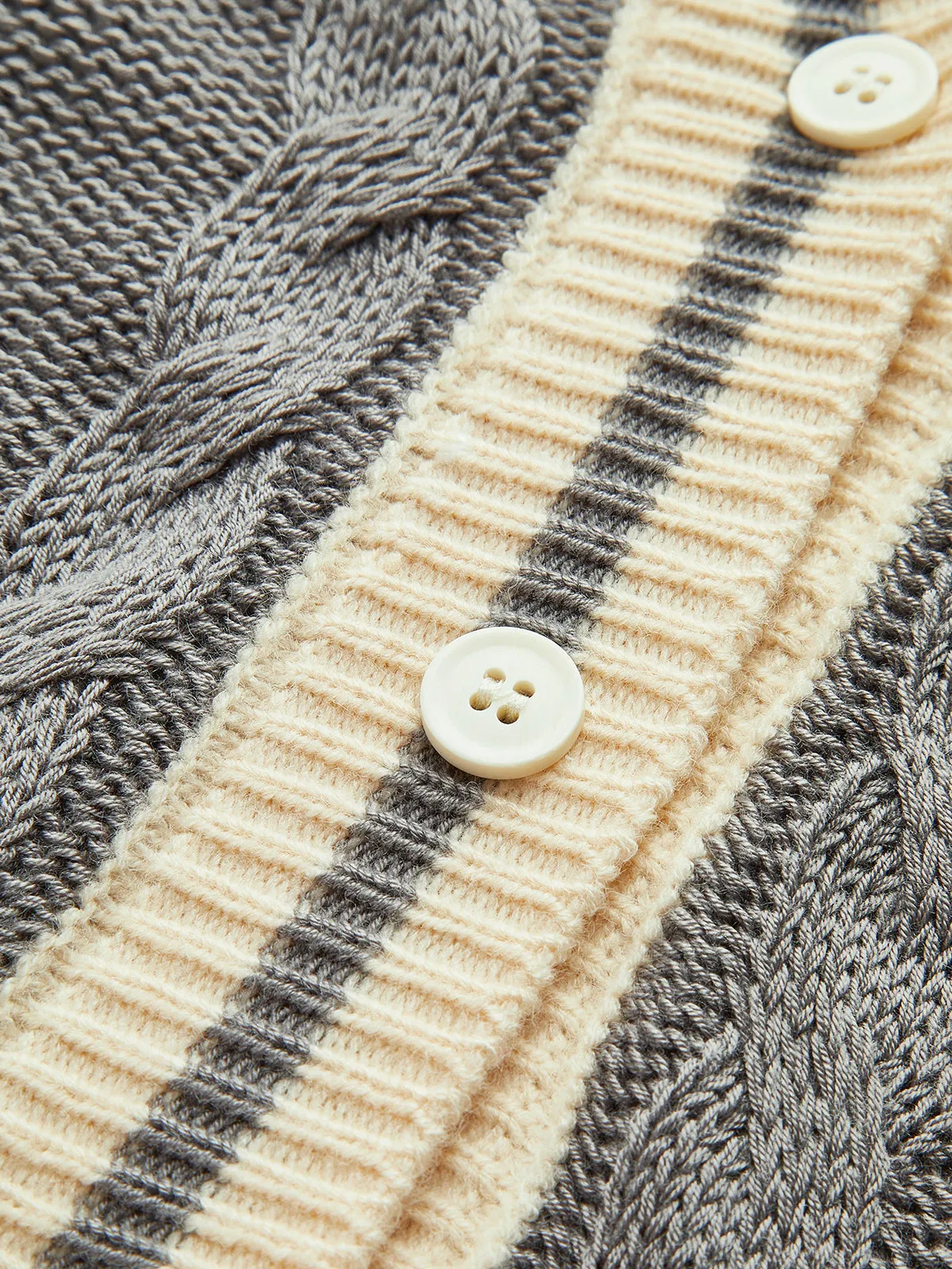 V-Neck Breasted Cable Knit Cardigan sold by COMMENSE product image thumbnail 4