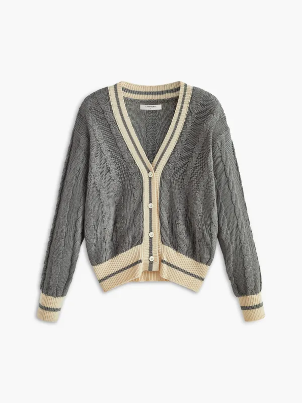 V-Neck Breasted Cable Knit Cardigan sold by COMMENSE