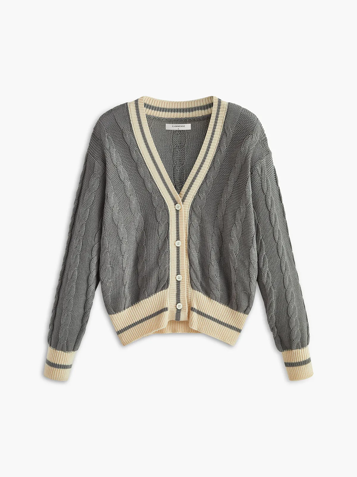 V-Neck Breasted Cable Knit Cardigan sold by COMMENSE