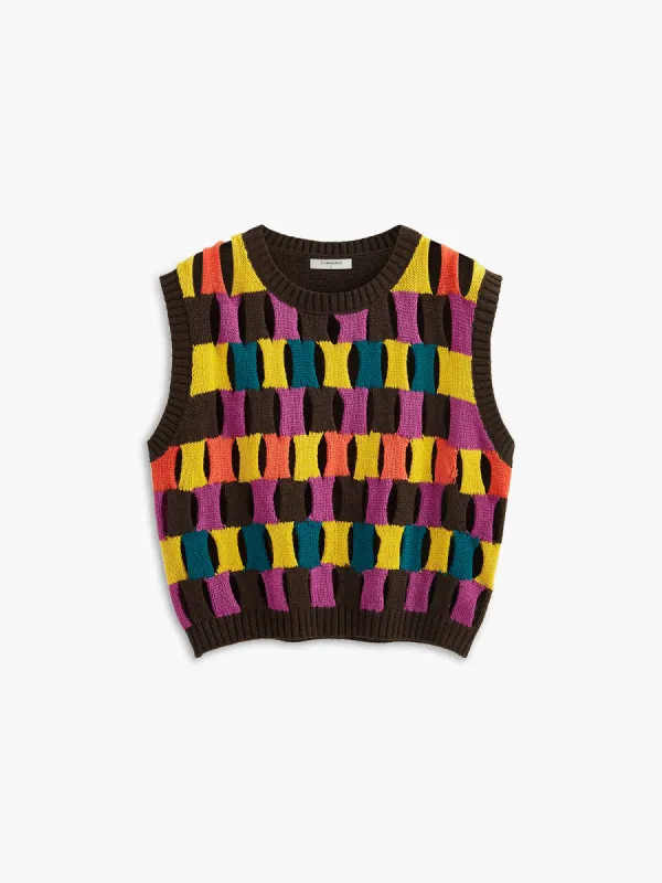Colorful Plaid Sweater Vest sold by COMMENSE