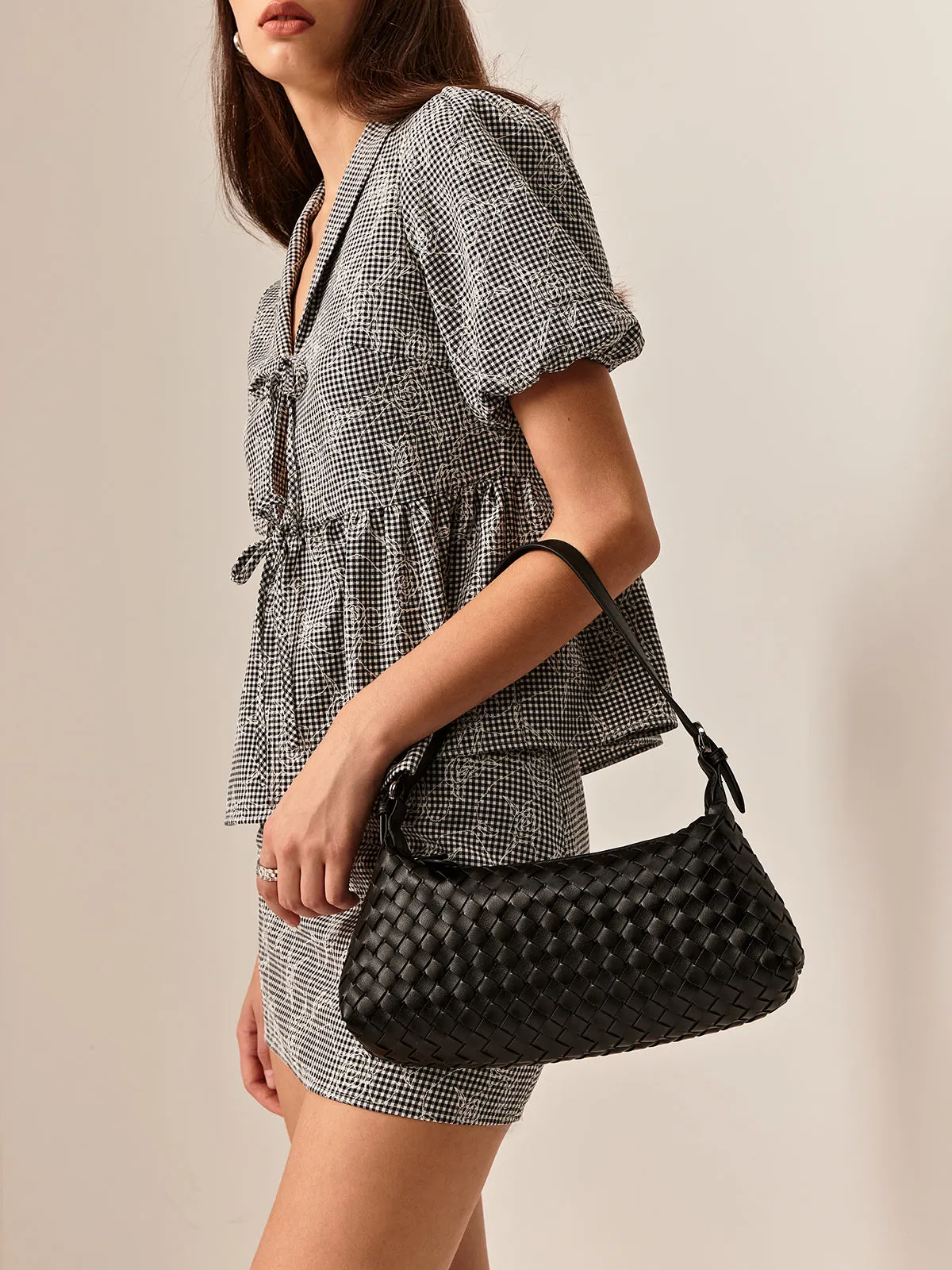 Plain Woven Buckle Shoulder Bag sold by COMMENSE product image thumbnail 3
