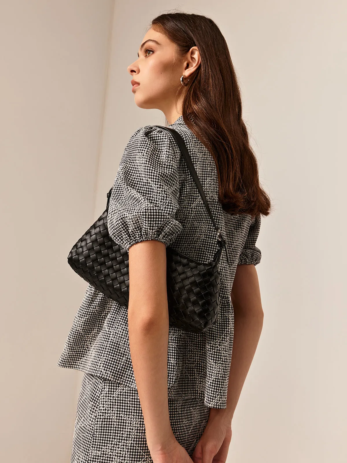 Plain Woven Buckle Shoulder Bag sold by COMMENSE product image thumbnail 4