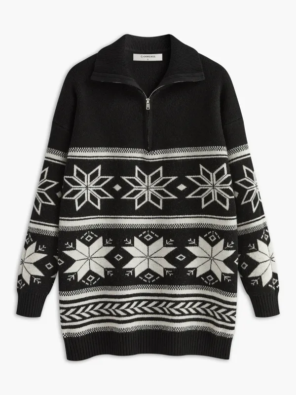 Jacquard Zipper Lapel Sweater sold by COMMENSE