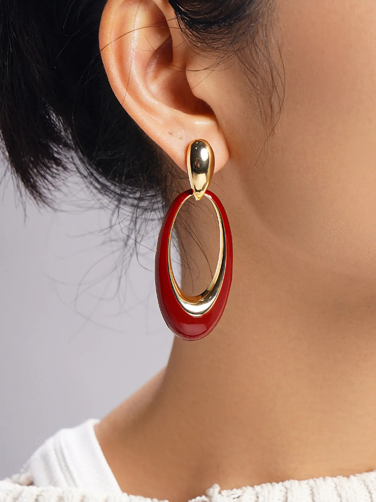 Oil Drop Oval Hoop Earrings sold by COMMENSE