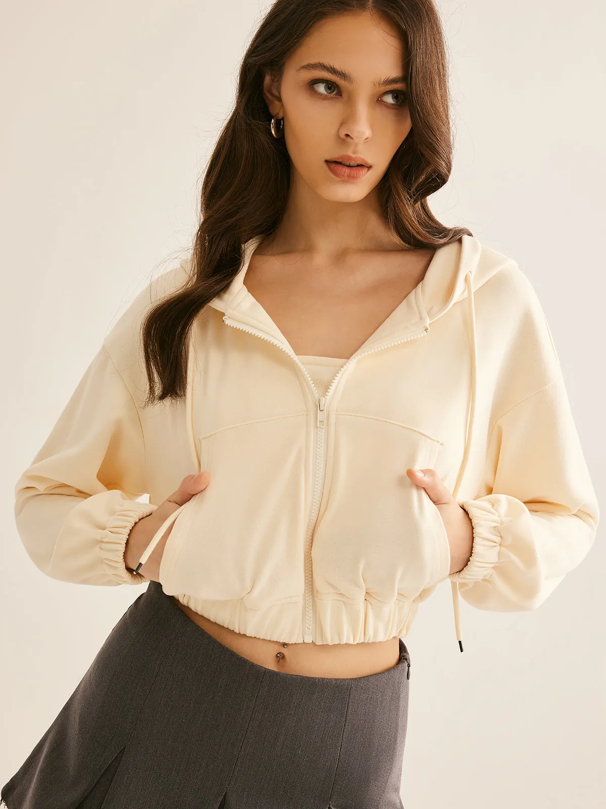 Piping Corset With Zipper Crop Hoodie sold by COMMENSE