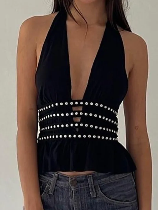 Studded Detail Ruffle Halter Top sold by COMMENSE product image thumbnail 3