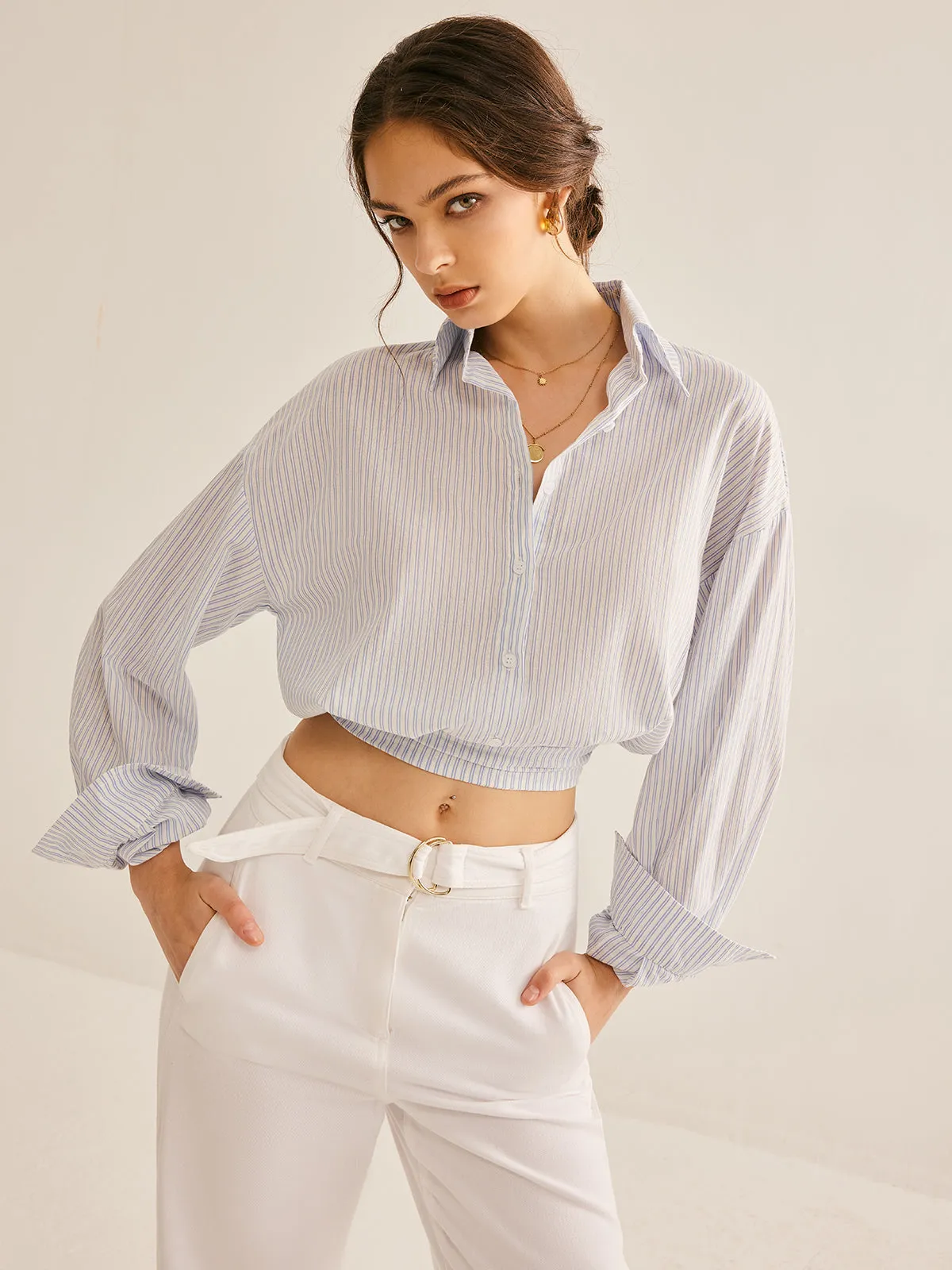 Pinstripe Semi-Sheer Polo Shirt sold by COMMENSE product image thumbnail 4