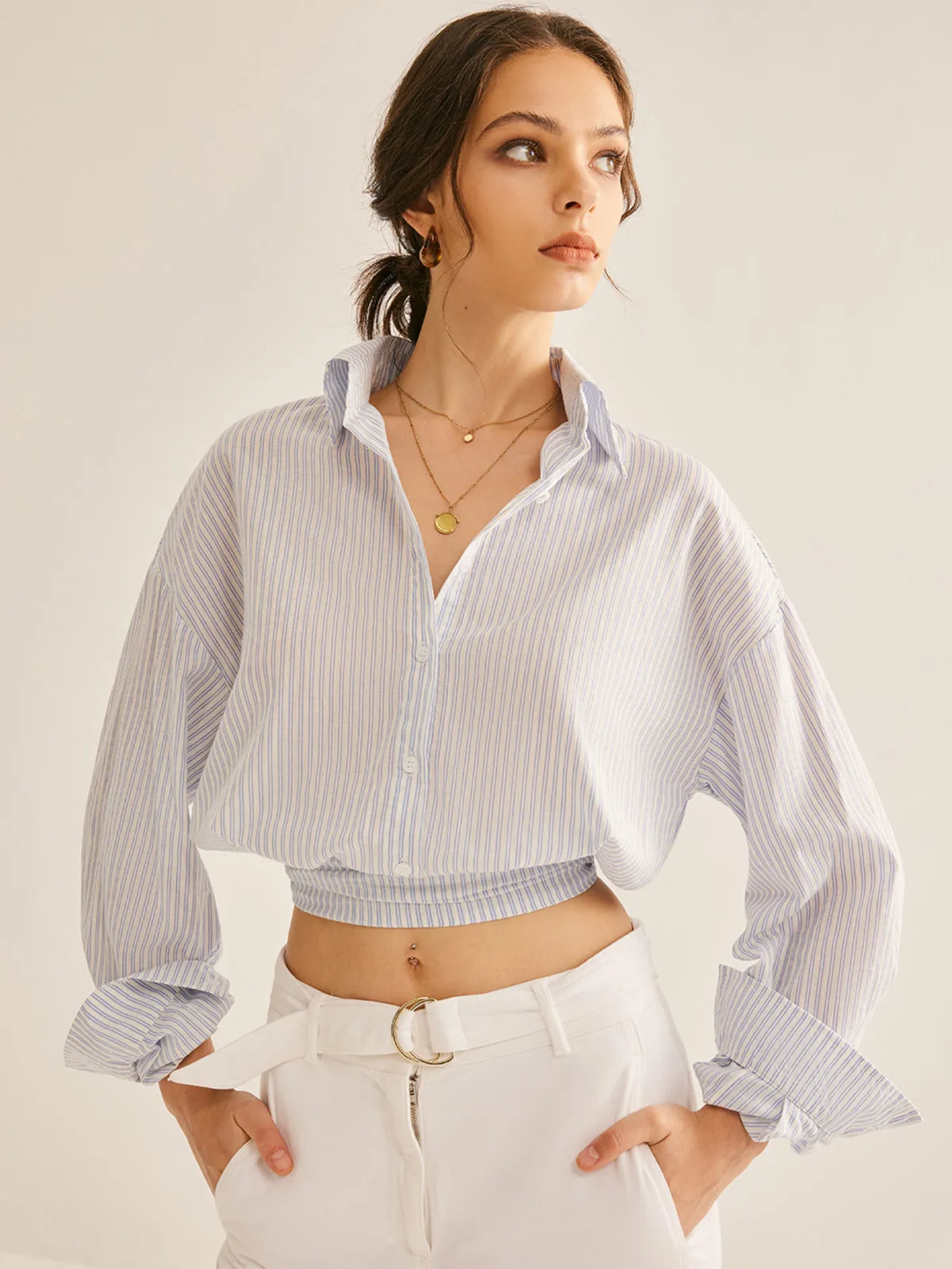 Pinstripe Semi-Sheer Polo Shirt sold by COMMENSE