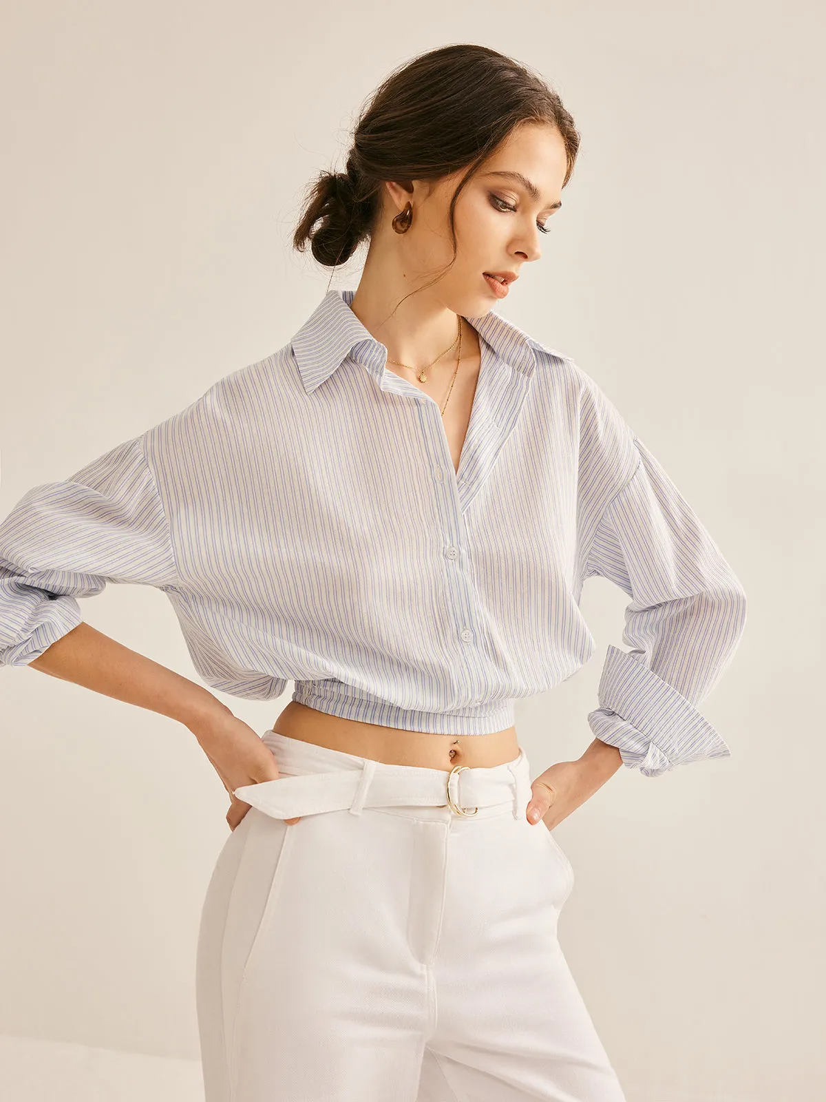 Pinstripe Semi-Sheer Polo Shirt sold by COMMENSE product image thumbnail 3