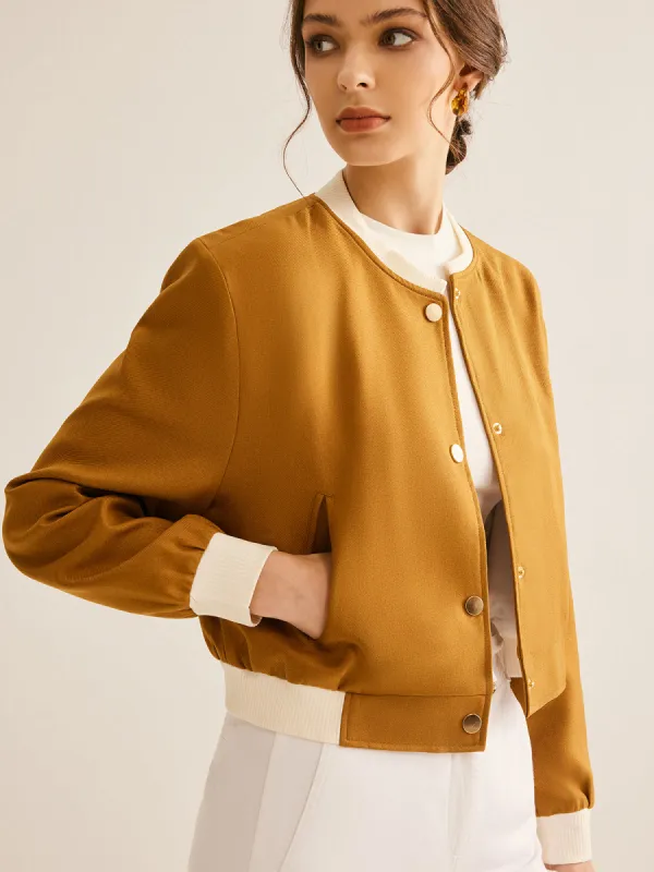 Crew Neck Contrast Trim Button Jacket sold by COMMENSE