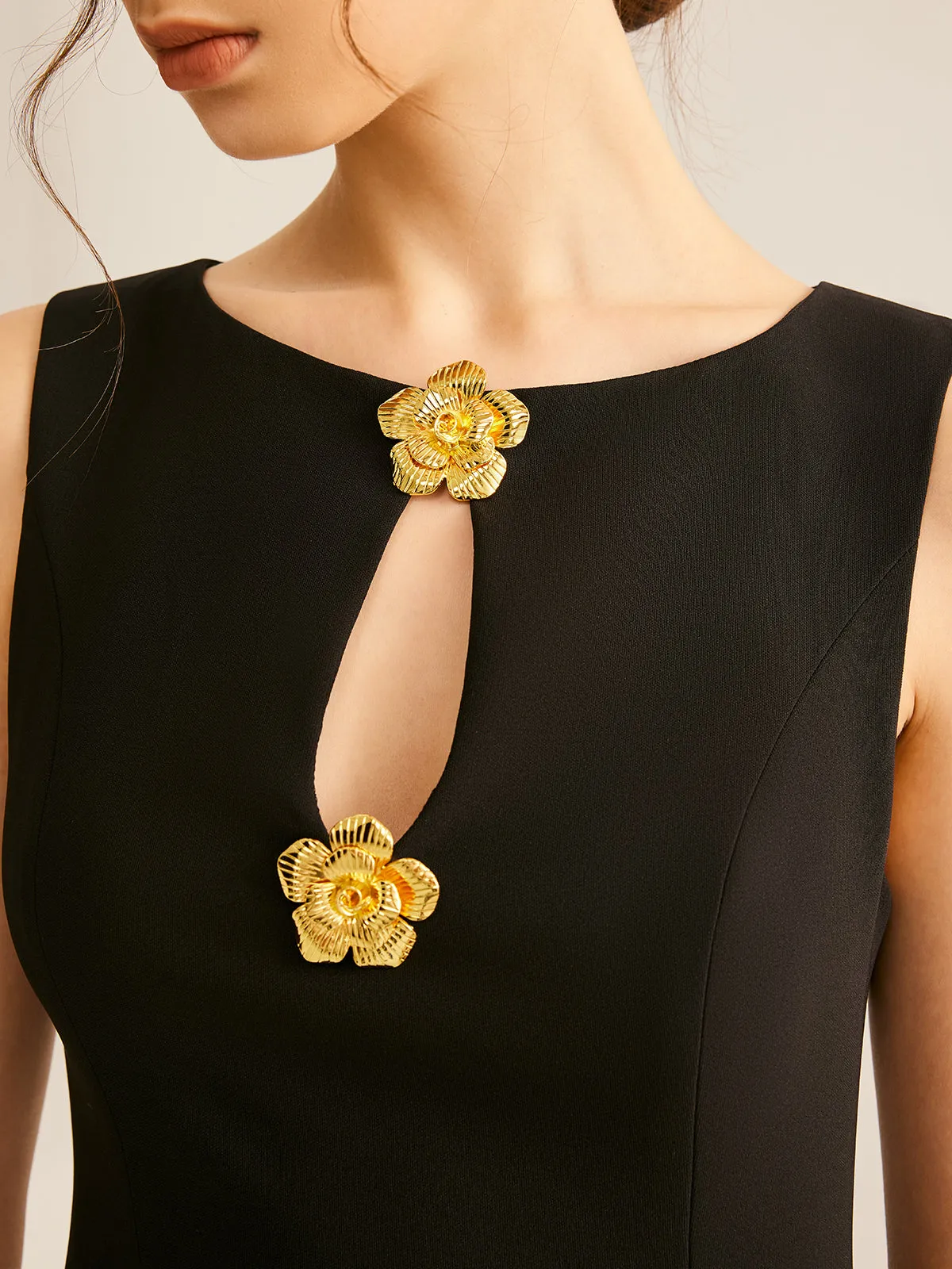 Golden Flower Brooch Cutout Tank Dress sold by COMMENSE product image thumbnail 3