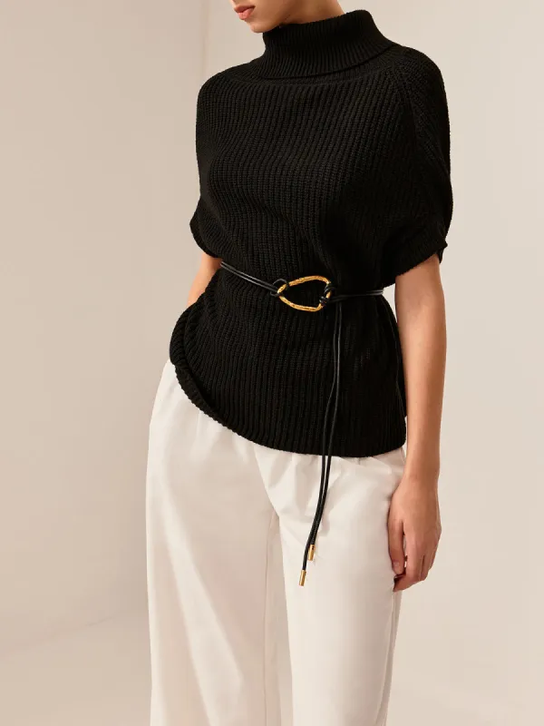Turtleneck Half-Sleeve Sweater Without Belt sold by COMMENSE