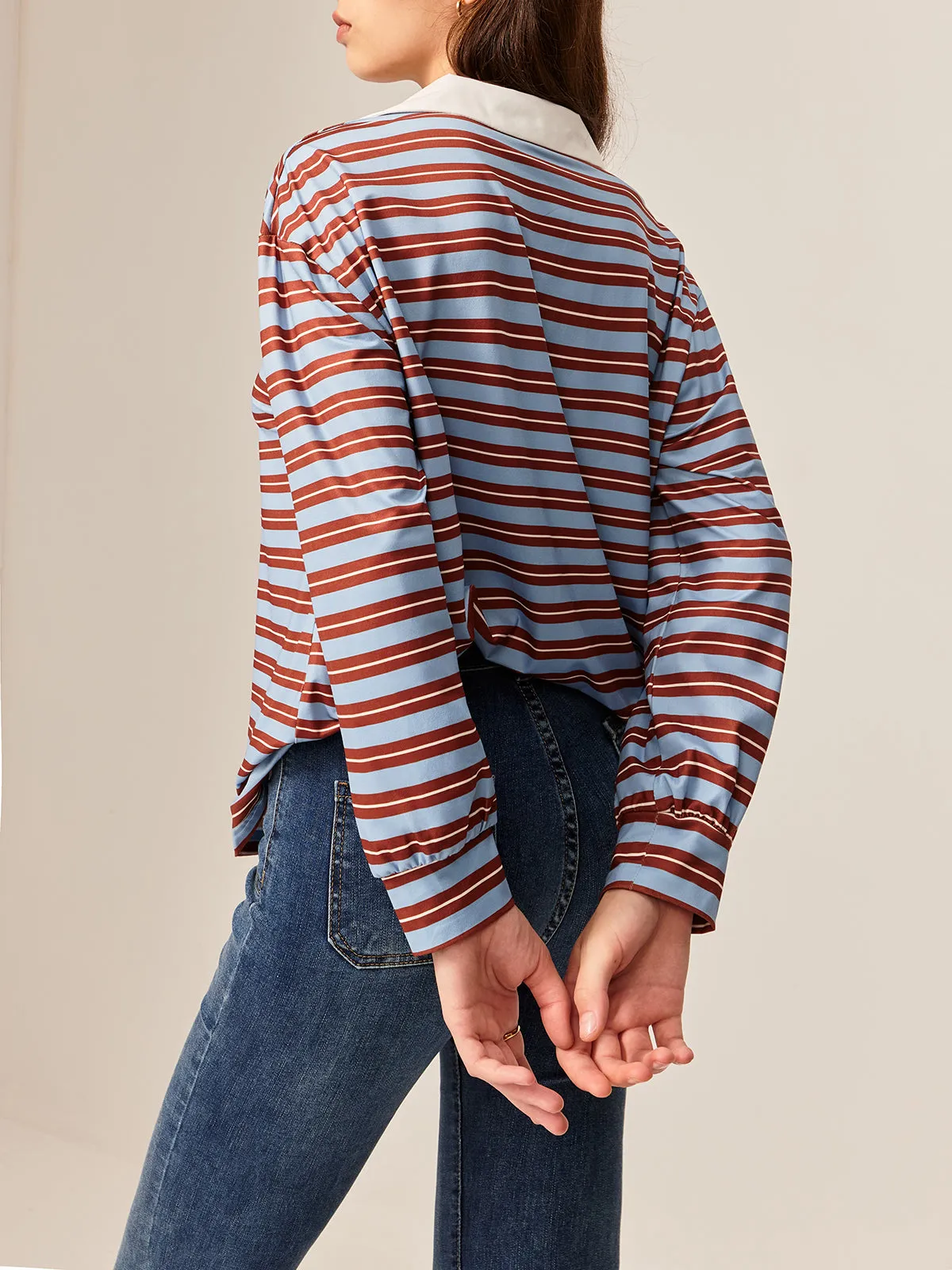 Striped Long Sleeve Lapel T-Shirt sold by COMMENSE product image thumbnail 5