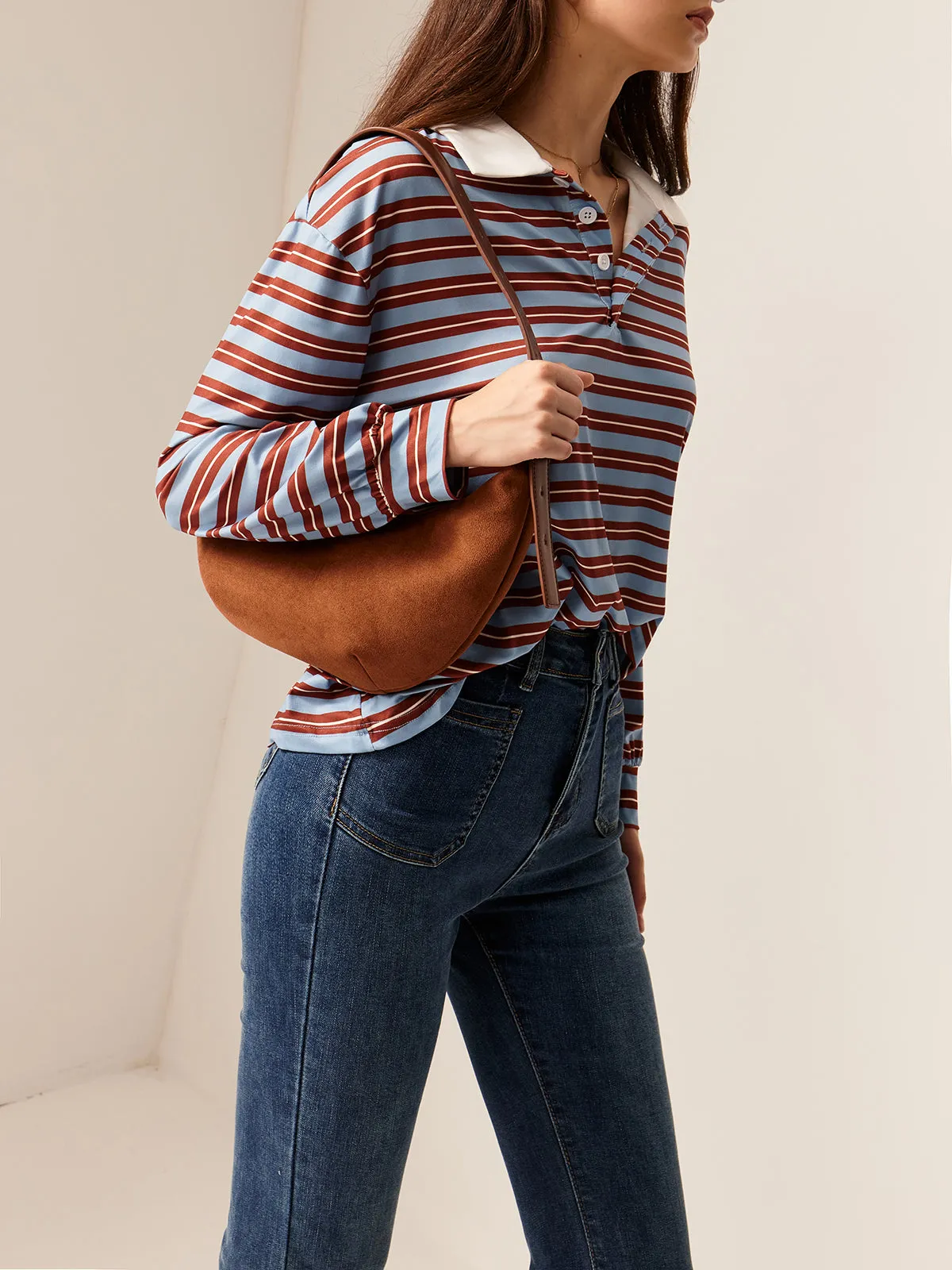 Striped Long Sleeve Lapel T-Shirt sold by COMMENSE product image thumbnail 3