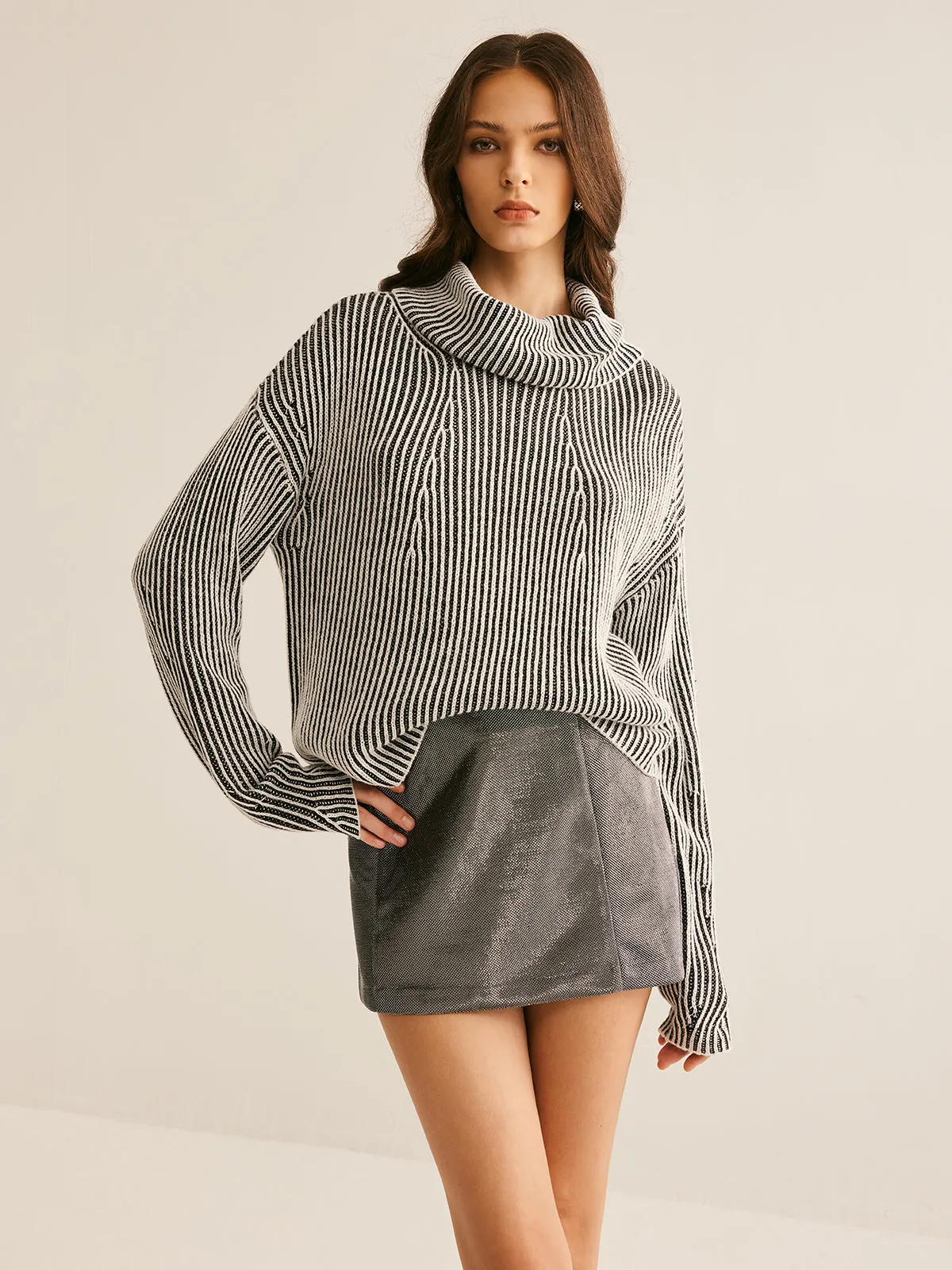 Pinstripe Turtleneck Sweater sold by COMMENSE product image thumbnail 3