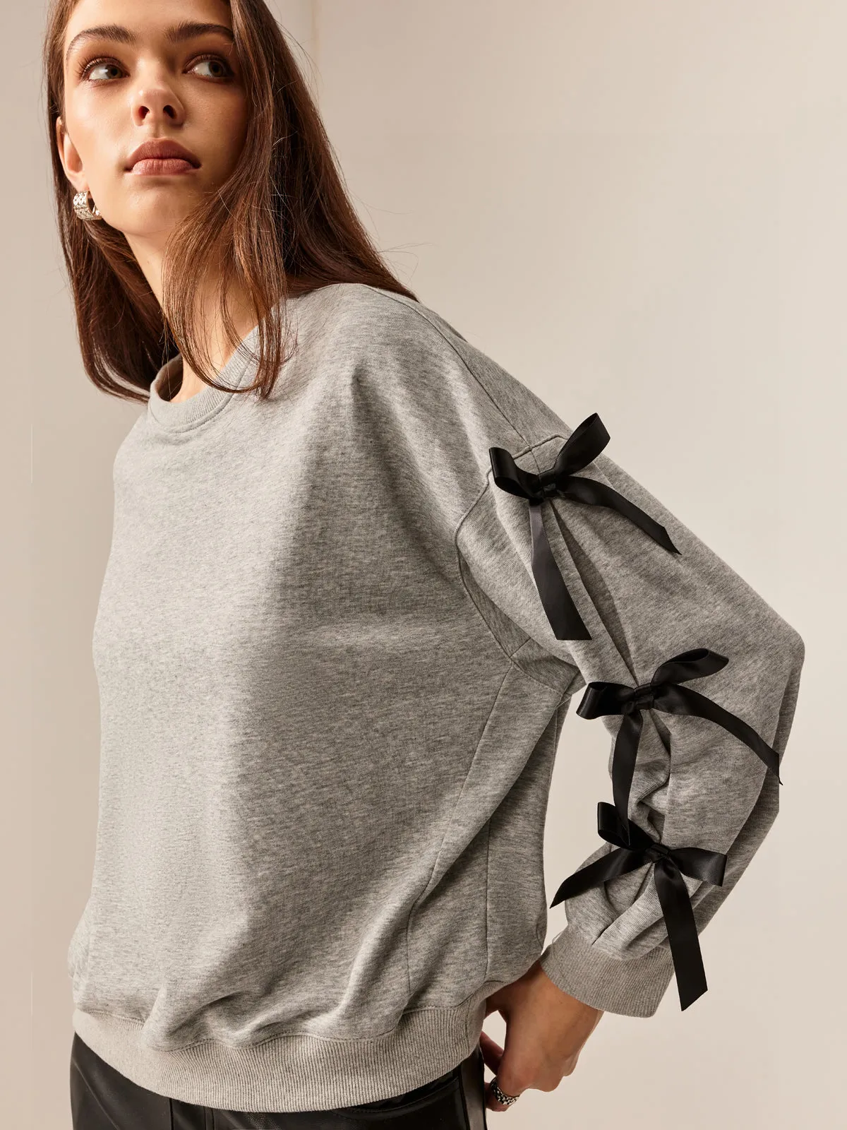 Crew Neck Bow Sweathirt sold by COMMENSE product image thumbnail 2