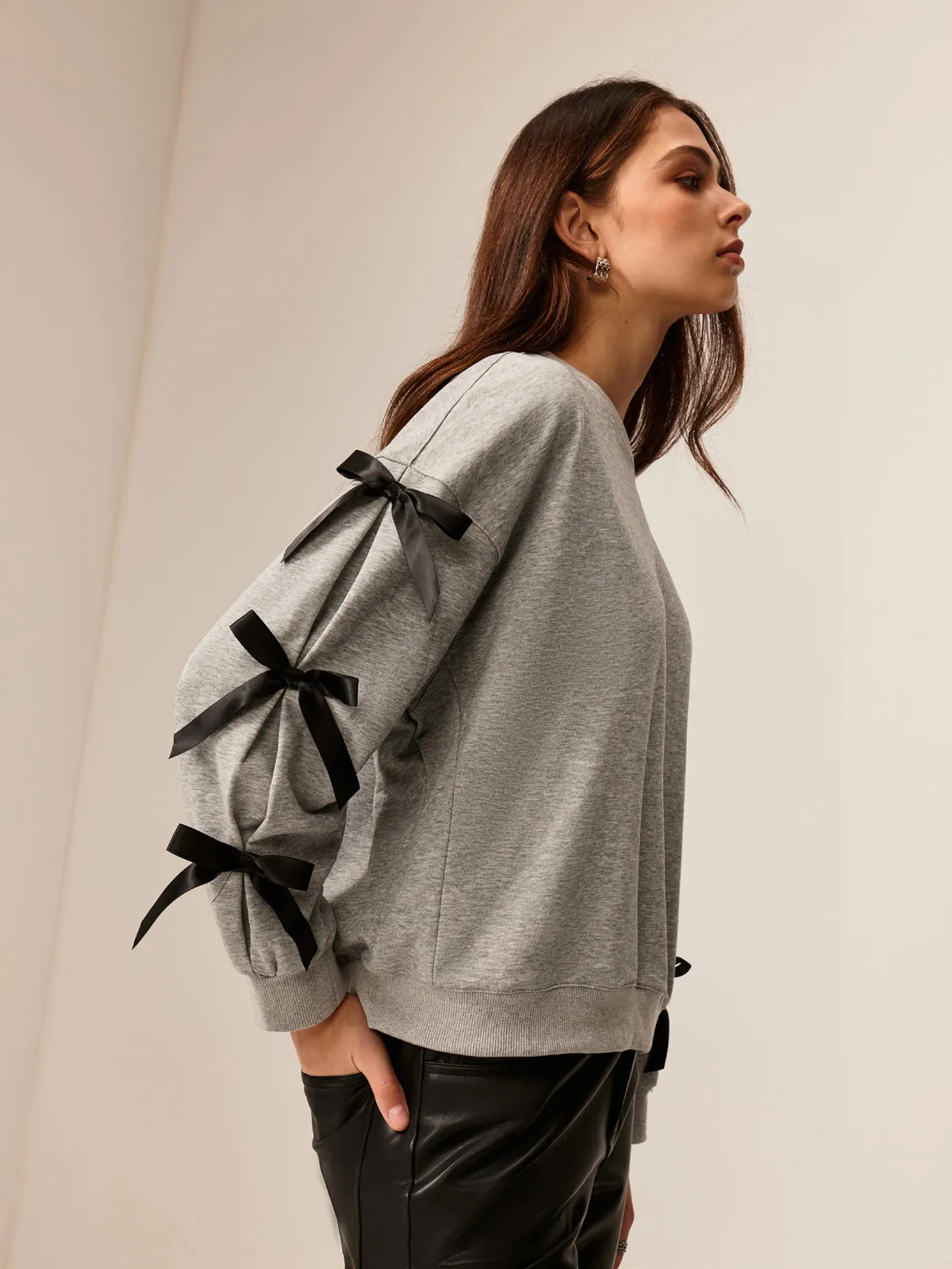 Crew Neck Bow Sweathirt sold by COMMENSE product image thumbnail 4