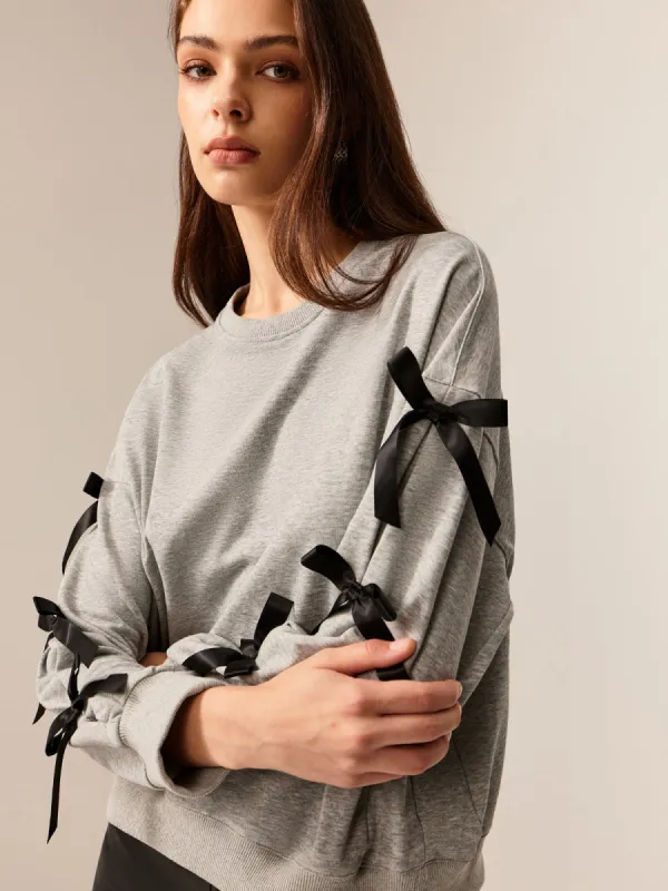 Crew Neck Bow Sweathirt sold by COMMENSE