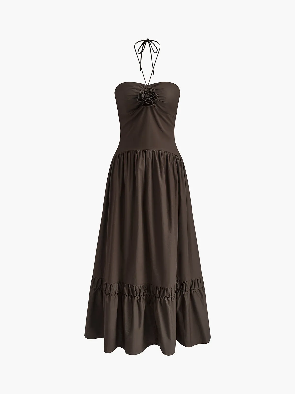 Cotton Panel Pleated Halter Dress sold by COMMENSE