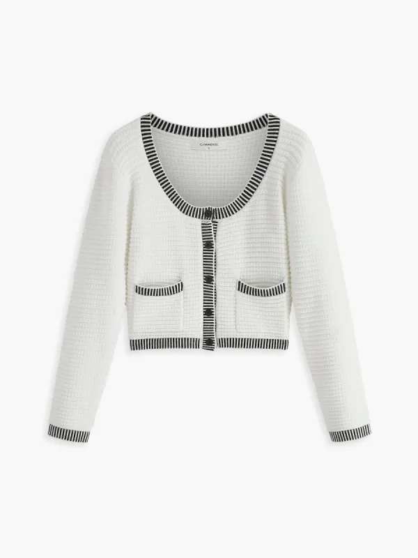 Contrast Trim Button Cardigan sold by COMMENSE