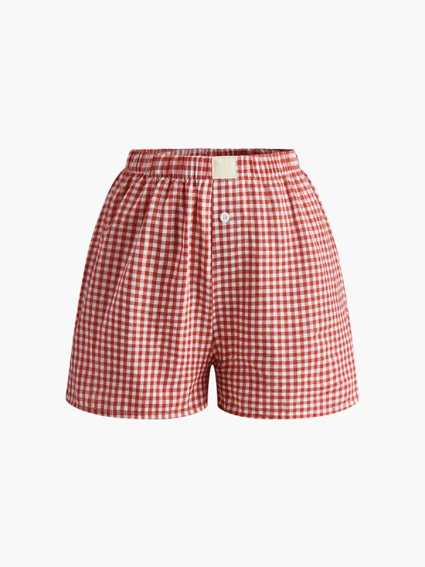 Plaid Button Shorts sold by COMMENSE