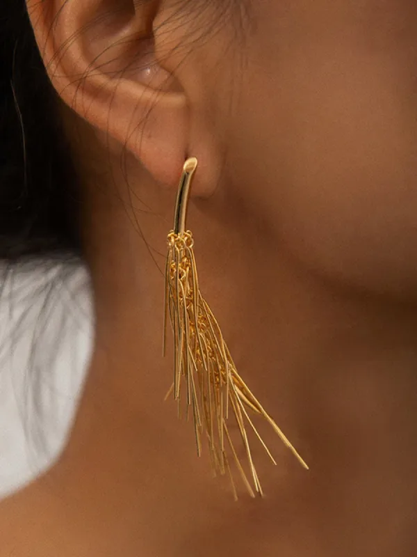 Golden Tassel Stud Earrings sold by COMMENSE
