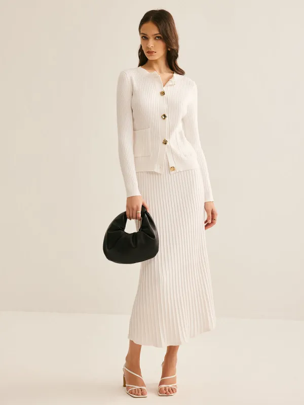 Elegant Button Pleated Sweater Co-ord sold by COMMENSE