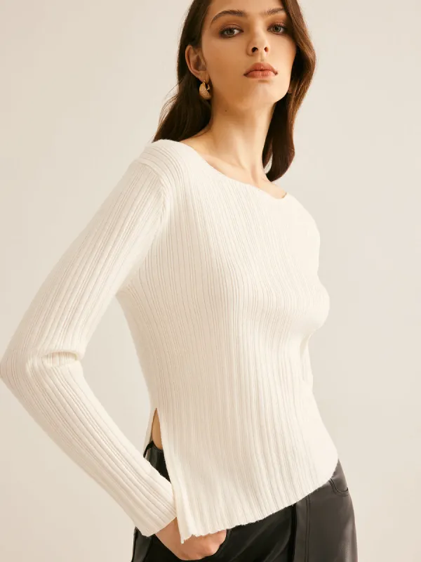 Casual Split Knit Top sold by COMMENSE
