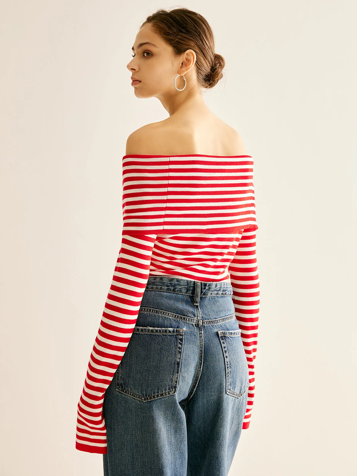 Off-Shoulder Striped Knit Top sold by COMMENSE product image thumbnail 4