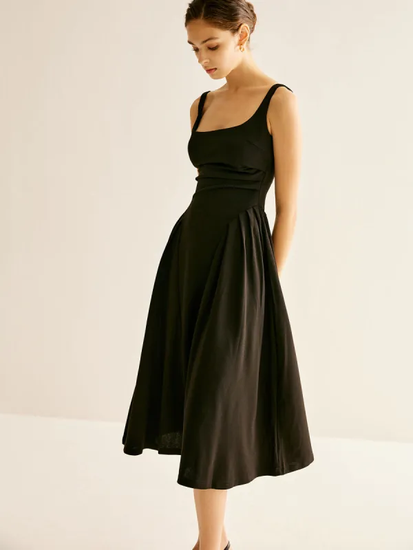 Square Neck Pleated Tank Dress sold by COMMENSE