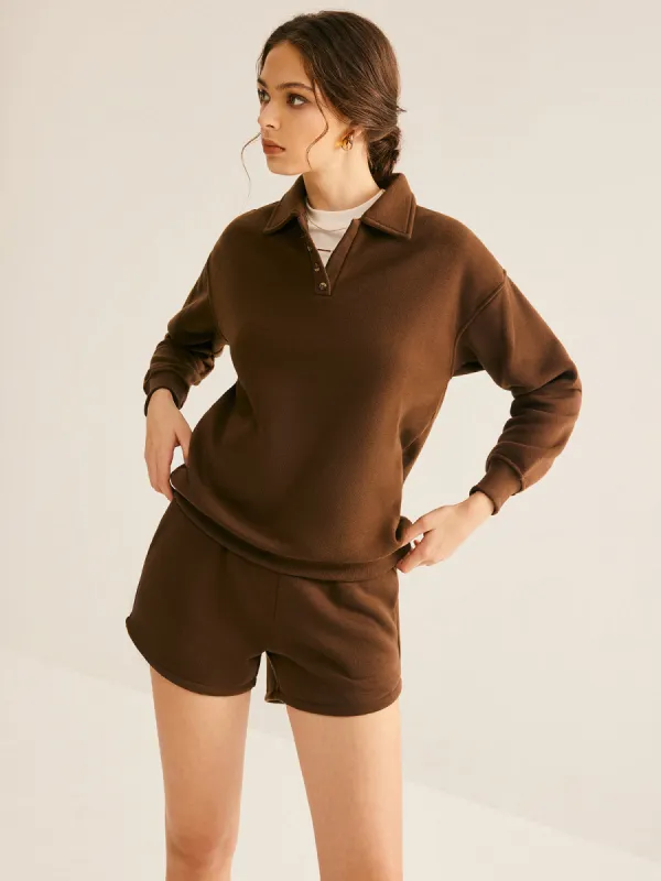 Lapel Plain Shorts Set sold by COMMENSE