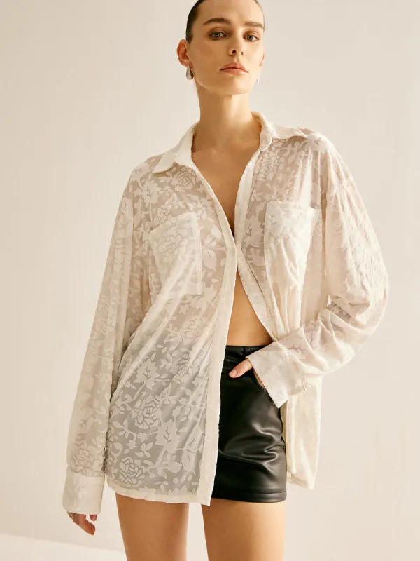 Semi-Sheer Jacquard Polo Shirt sold by COMMENSE