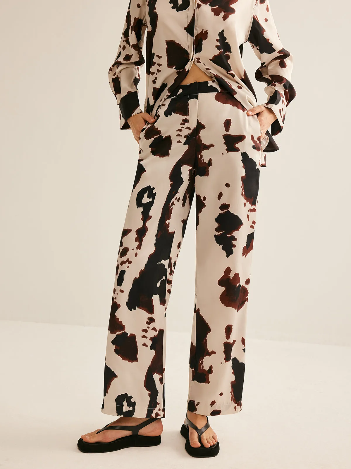 Cow Printed Straight Pants sold by COMMENSE