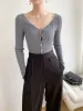 V-Neck Button Slim Knit Top sold by COMMENSE