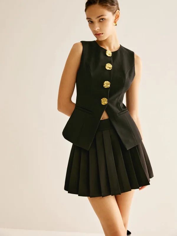 Golden Button Piping Vest sold by COMMENSE