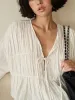 Tie-Front Pleated Blouse sold by COMMENSE