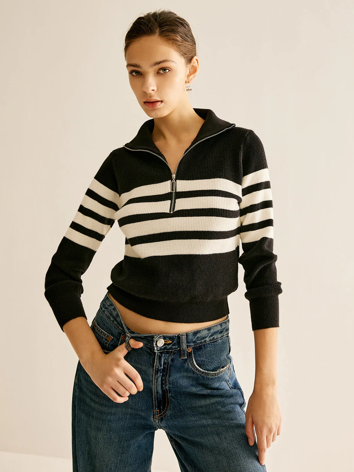 Zipper Striped Knit Top sold by COMMENSE product image thumbnail 4
