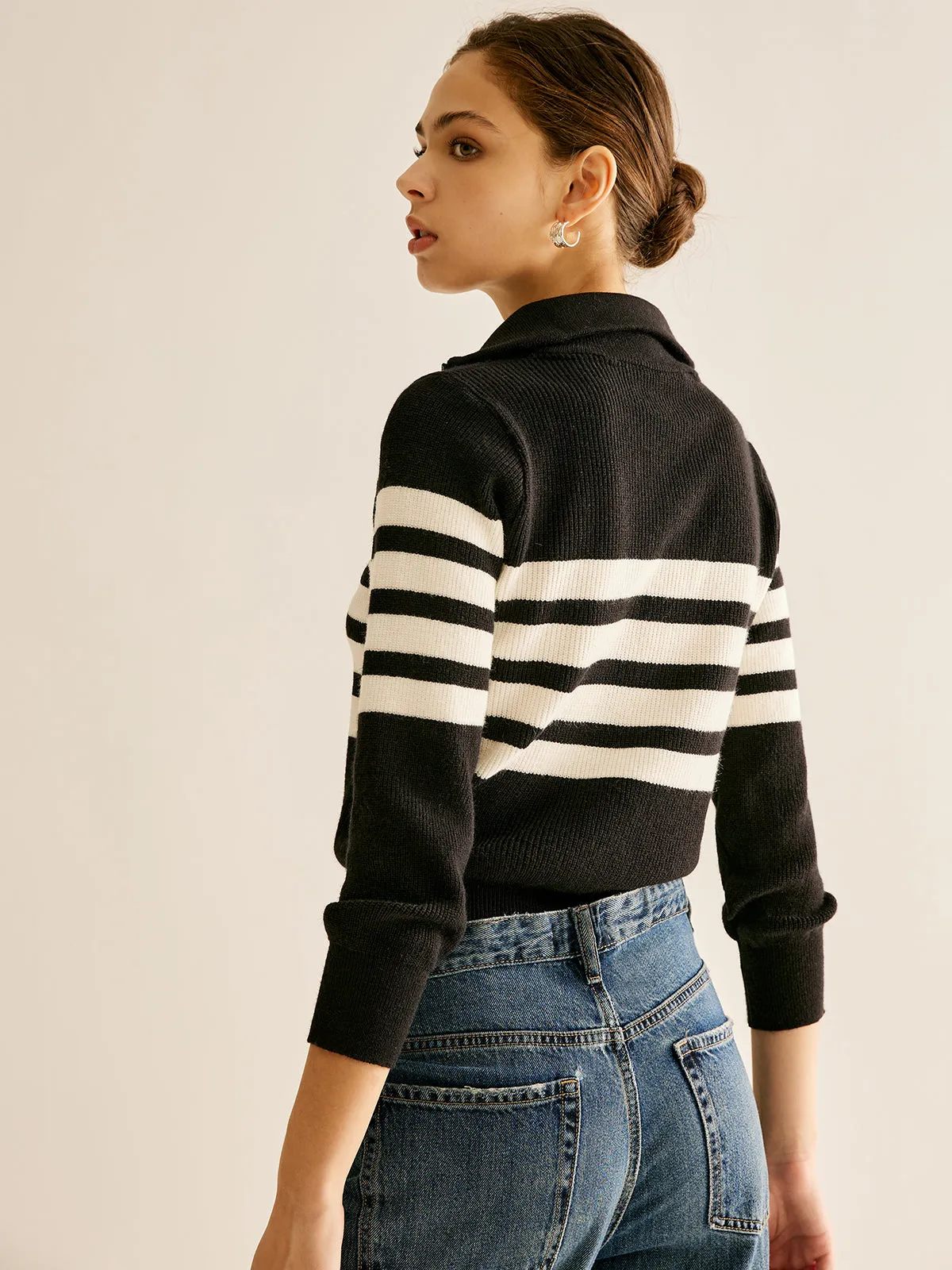 Zipper Striped Knit Top sold by COMMENSE product image thumbnail 2