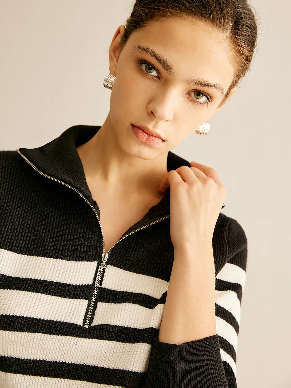 Zipper Striped Knit Top sold by COMMENSE product image thumbnail 3