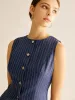 Pinstripe Button Sleeveless Shirt sold by COMMENSE