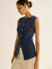 Pinstripe Button Sleeveless Shirt sold by COMMENSE