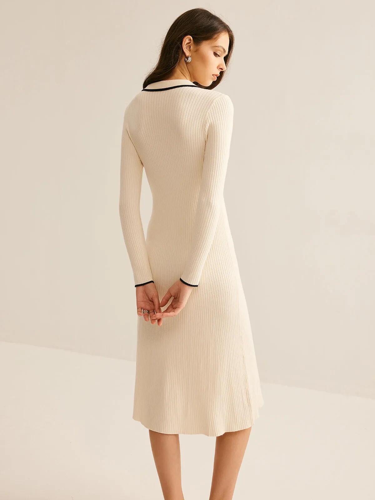 Contrast Trim Lapel Sweater Dress sold by COMMENSE product image thumbnail 2