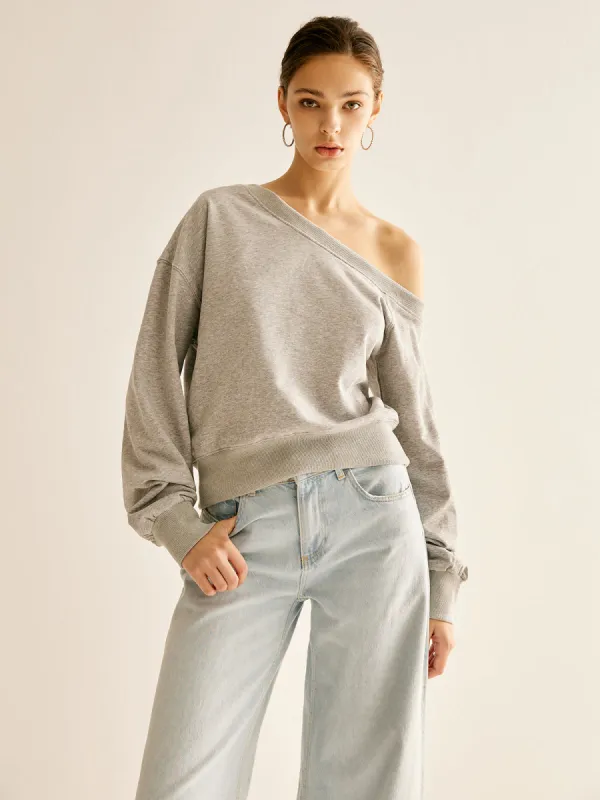 Asymmetrical Cold Shoulder Sweatshirt sold by COMMENSE