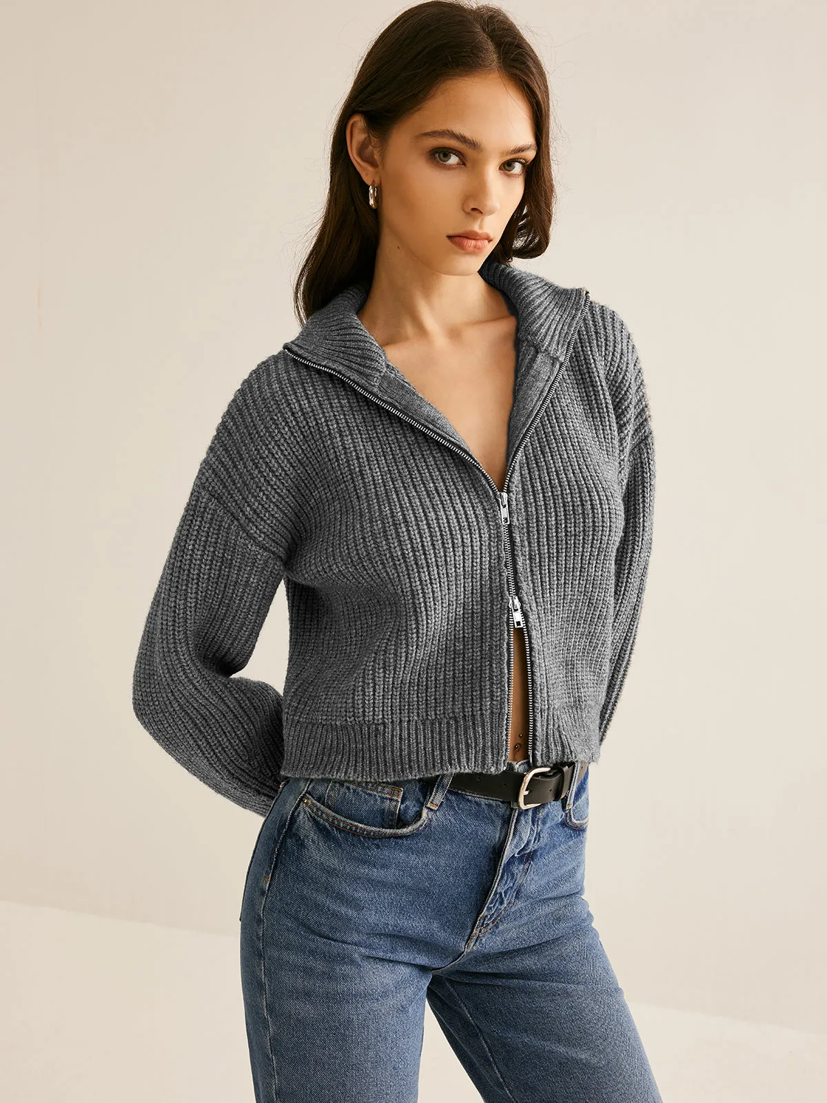 Plain Double Zip Cardigan sold by COMMENSE product image thumbnail 5