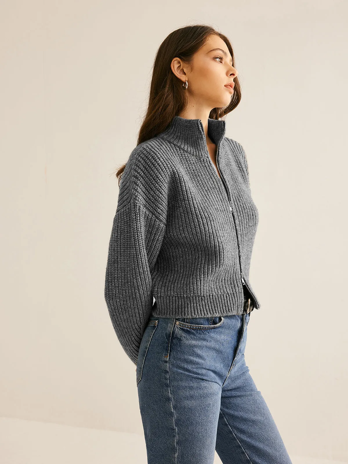 Plain Double Zip Cardigan sold by COMMENSE product image thumbnail 3