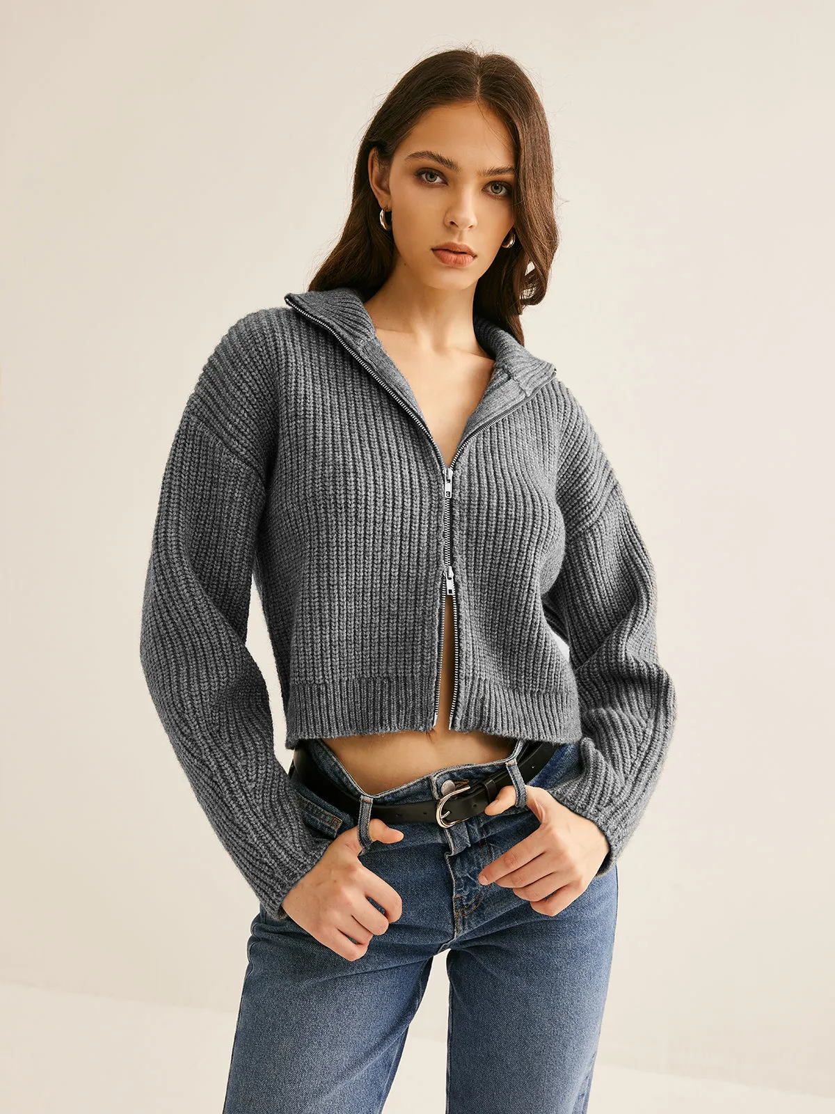 Plain Double Zip Cardigan sold by COMMENSE product image thumbnail 4