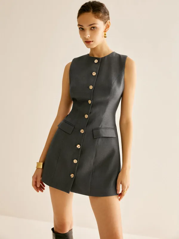 Metal Button Down Tank Dress sold by COMMENSE
