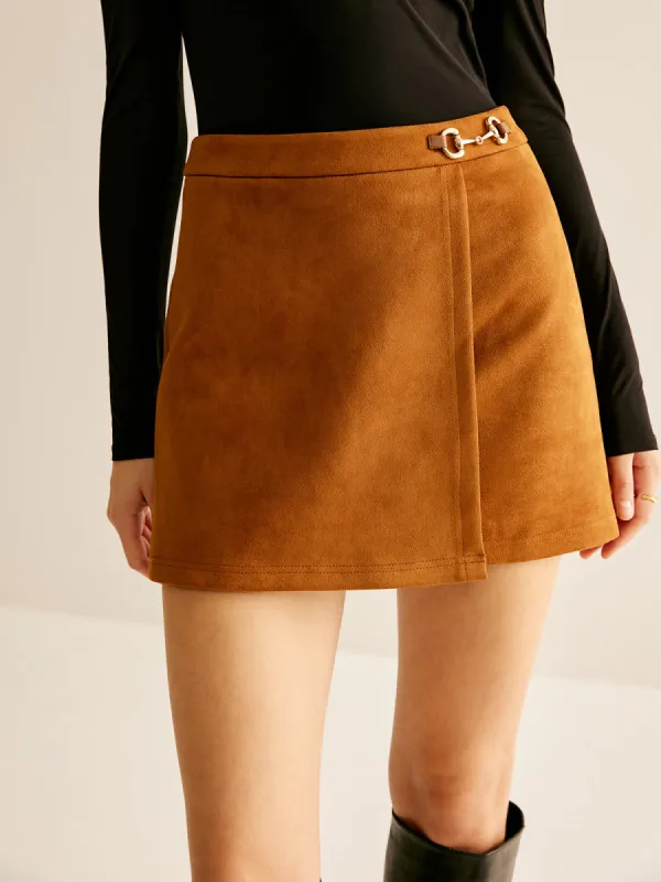 Metal-Detail Suede Mini Skirt sold by COMMENSE