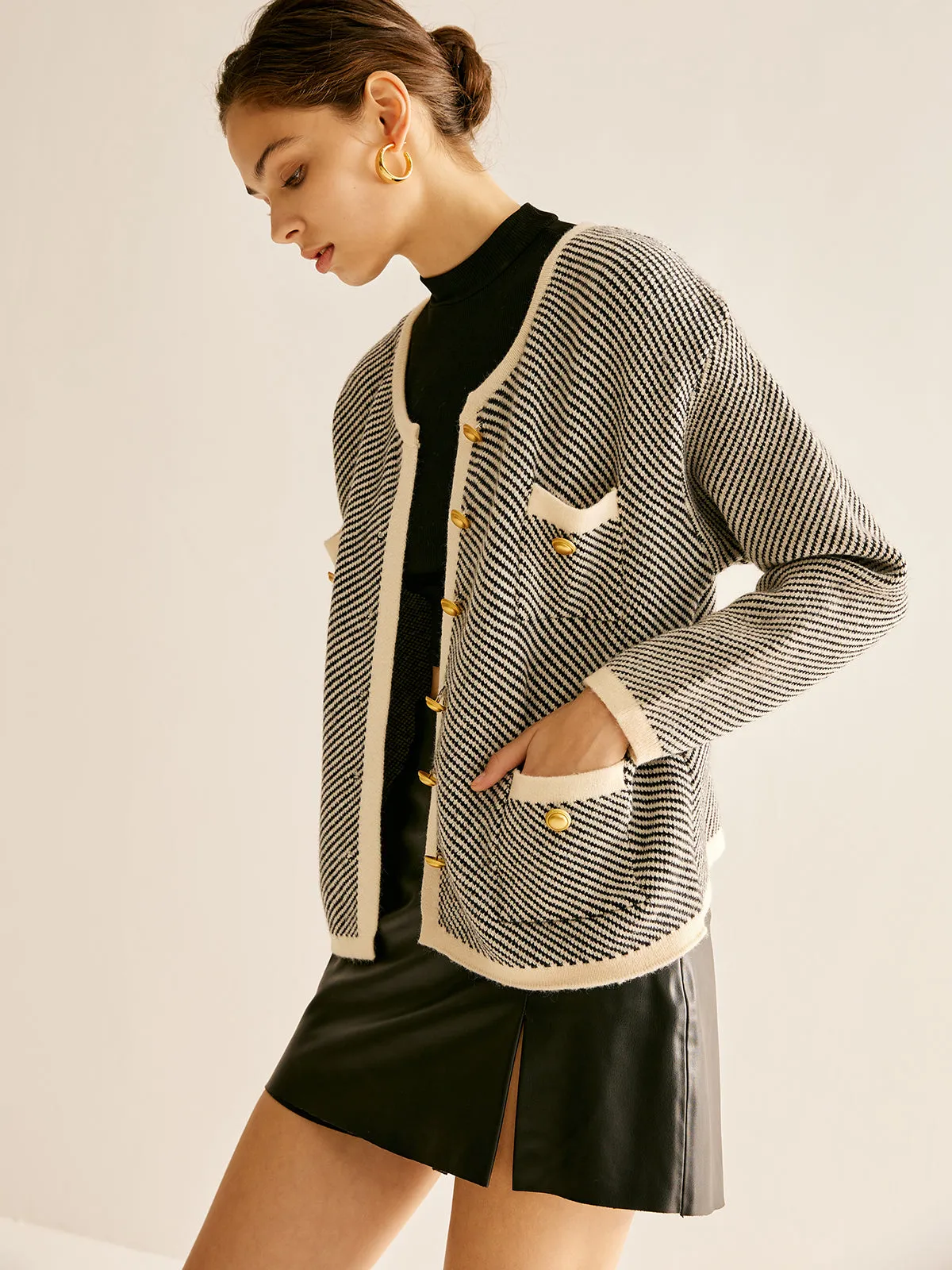 Contrast Trim Pockets Knit Outerwear sold by COMMENSE product image thumbnail 5