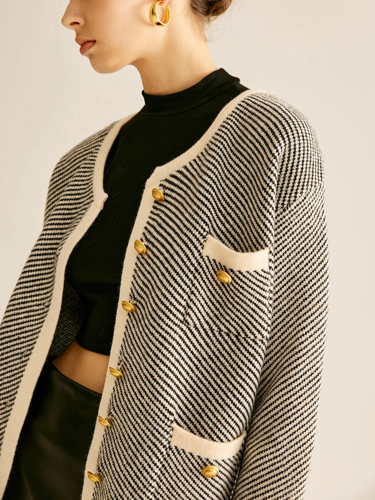 Contrast Trim Pockets Knit Outerwear sold by COMMENSE product image thumbnail 3